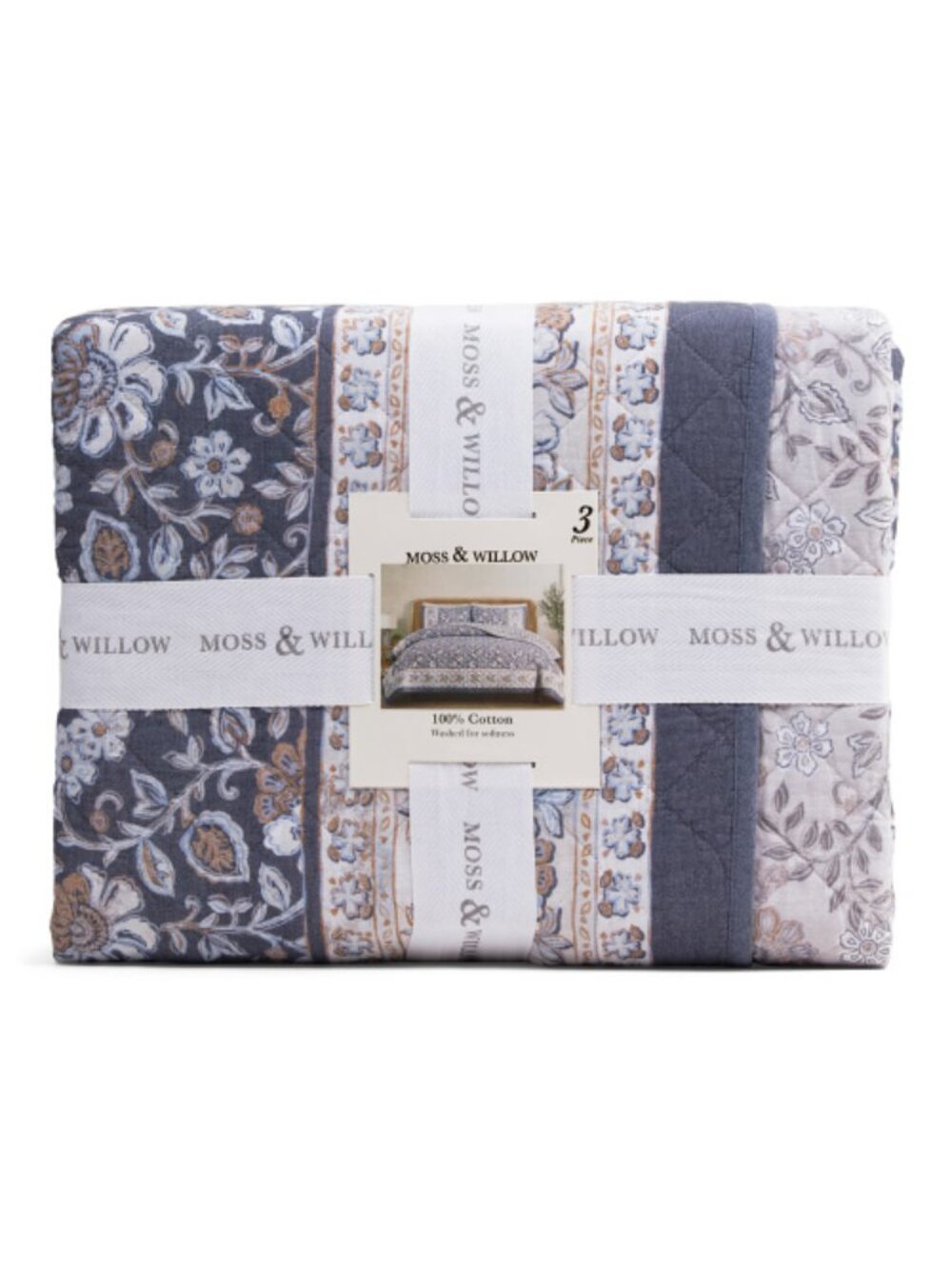 MOSS & WILLOW 3pc Reversible Riviera Jacobean Border Quilt Set